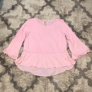 Baby Pink Peplum Top with Pom Detail